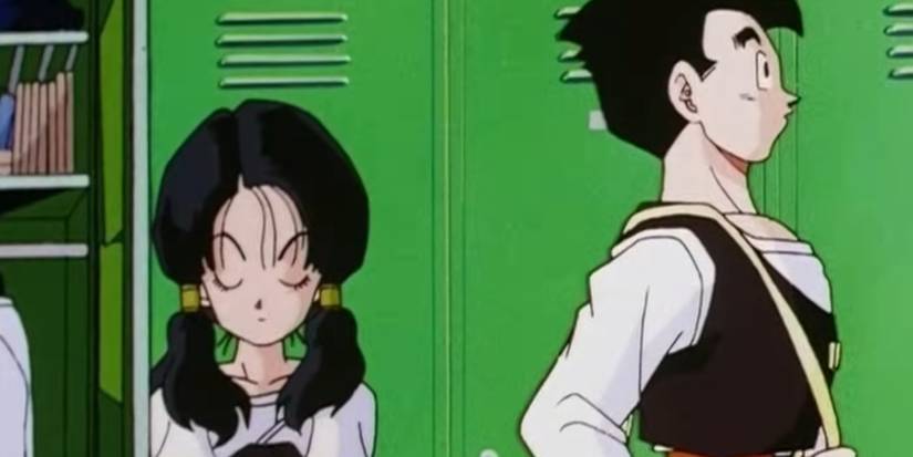 Screenshot from Dragon Ball Z anime filler shows Gohan walking past Videl at high school.