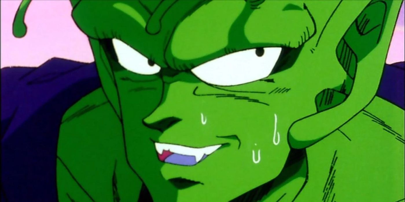 Dragon Ball Z: Piccolo smiling nervously and sweating.