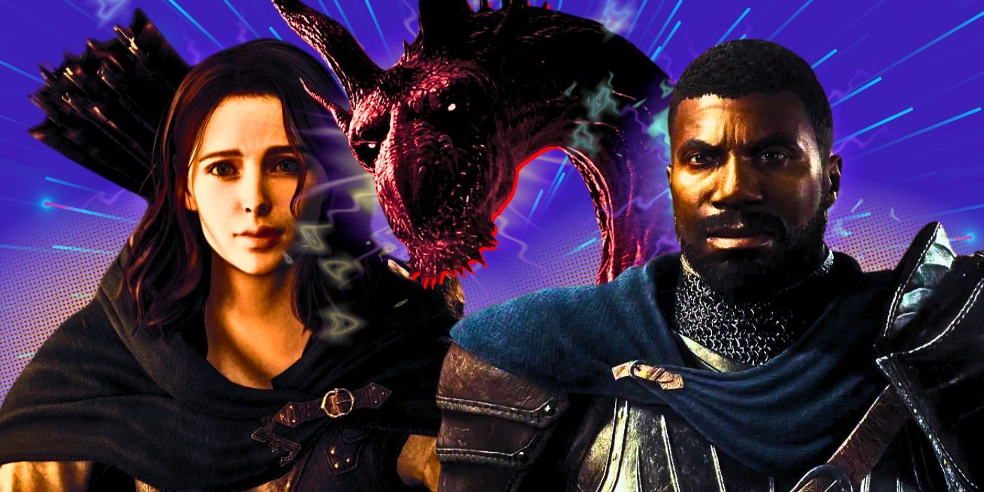 Ulrika e Capitão Brant, de aparência preocupada, aparecem na frente de uma imagem do dragão titular de Dragon's Dogma 2.