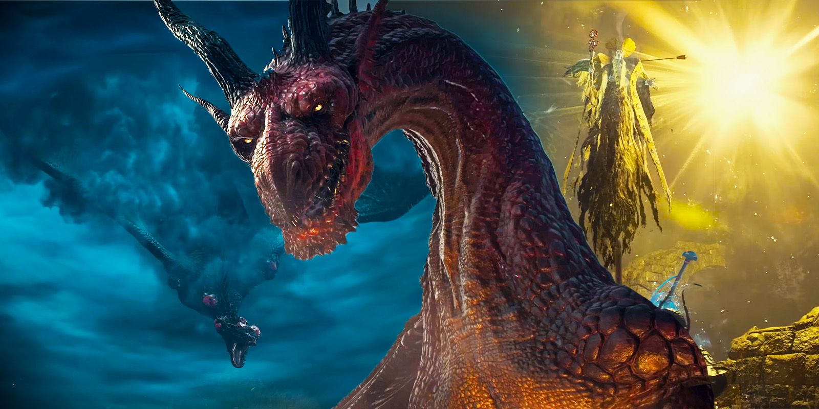 Dragon's Dogma 2 keyart trailer with a dragon