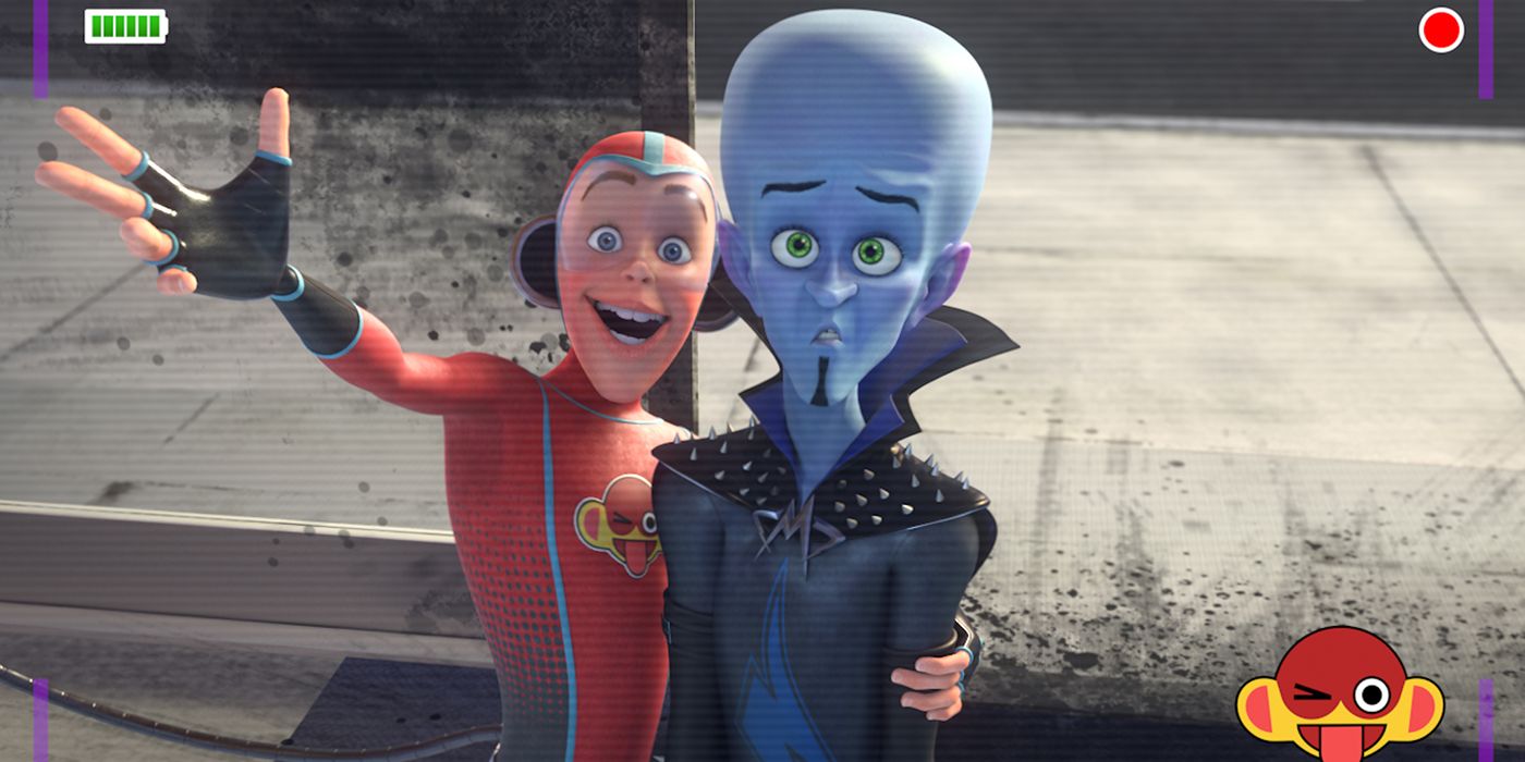 Dude Monkey shooting a video with Megamind in Megamind Rules