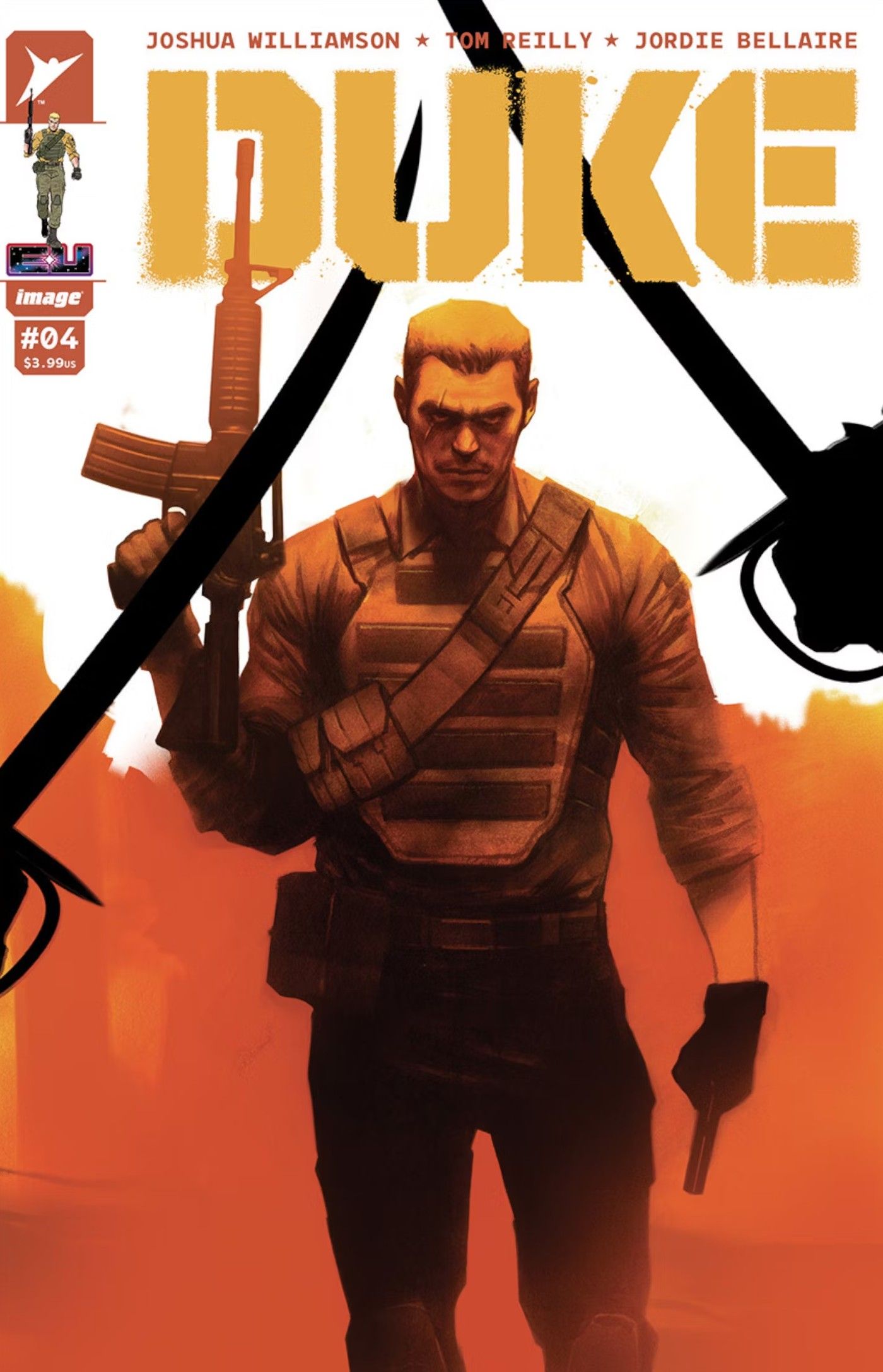 duke variant cover 4 showing duke with a machine gun and orange background