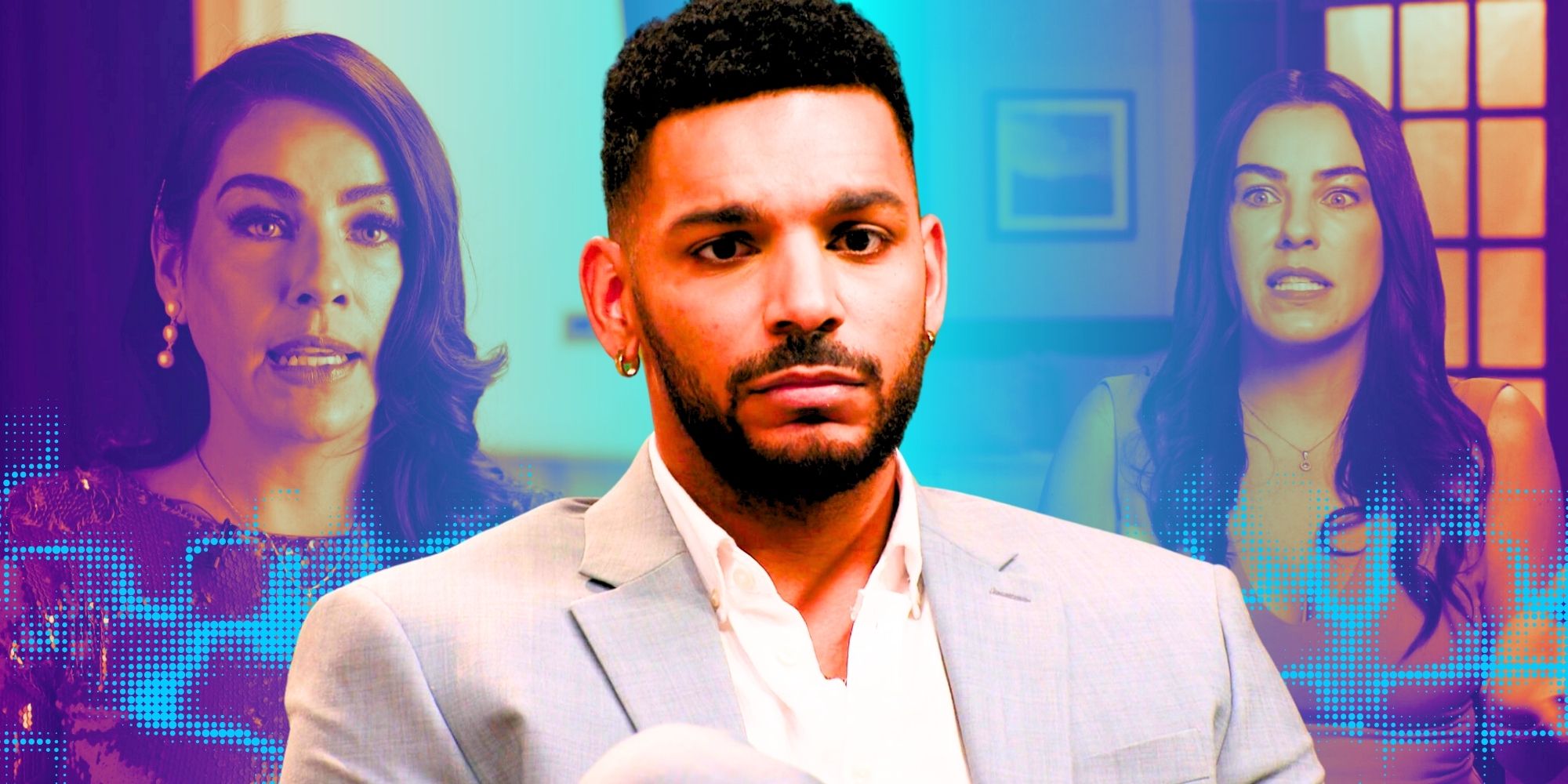90 Day Fiance's Jamal Menzies and montage of Veronica Rodriguez, both with serious expressions