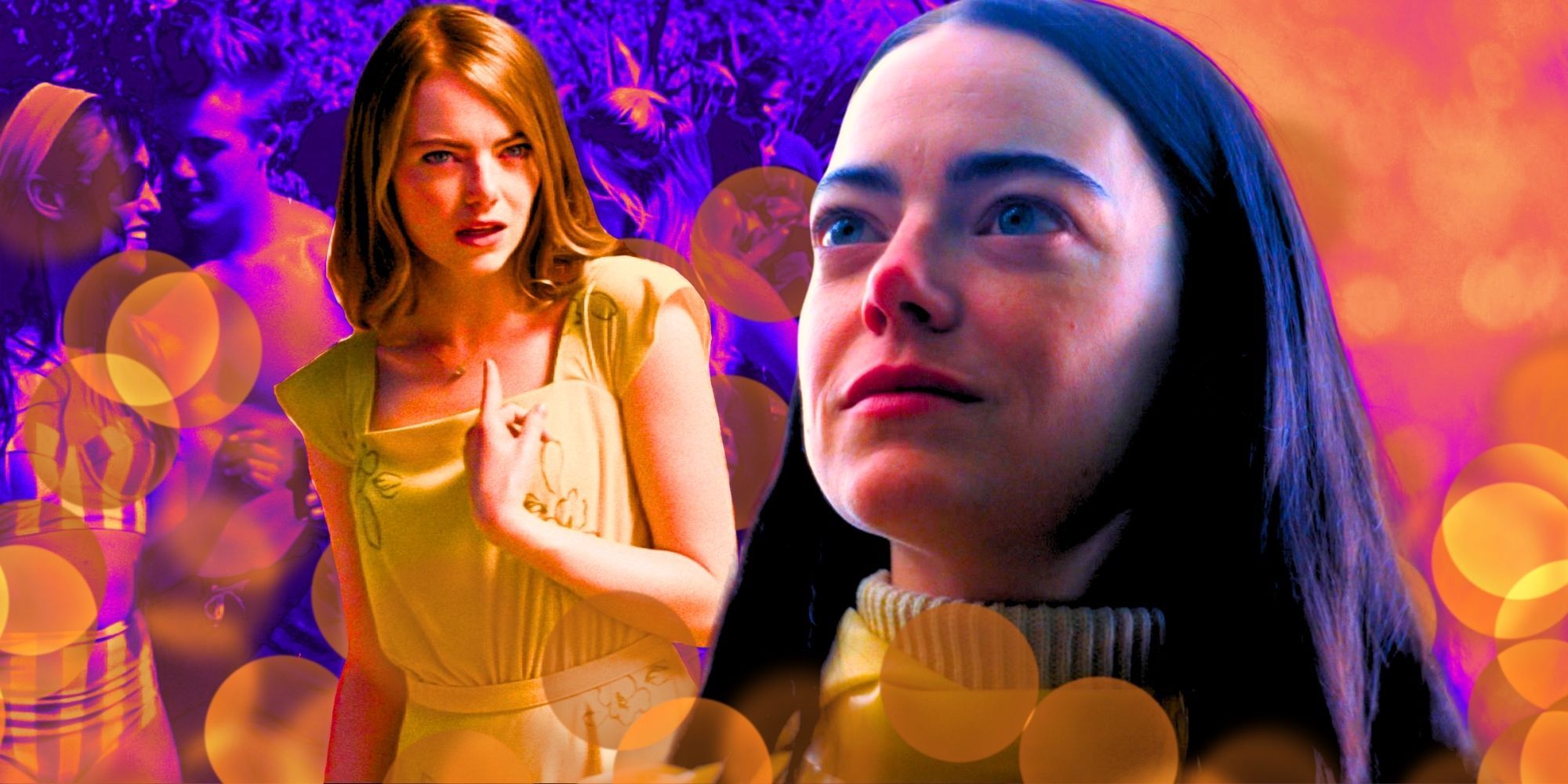 Emma Stone in LaLaLand and Poor Things