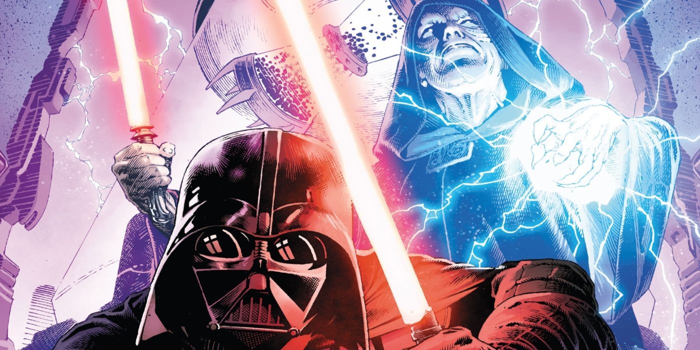 Star Wars' Darth Vader fighting alongside Emperor Palpatine.