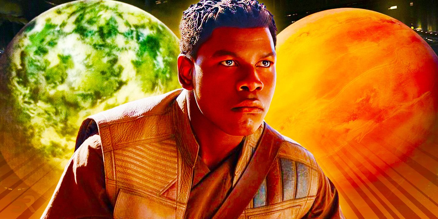 Finn with Star Wars planets in the background