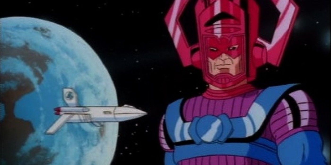 Fantastic four animated series galaxtus looms over a spaceship