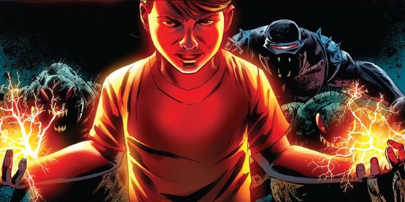 fantastic four franklin richards uses his powers, with several bug aliens behind him