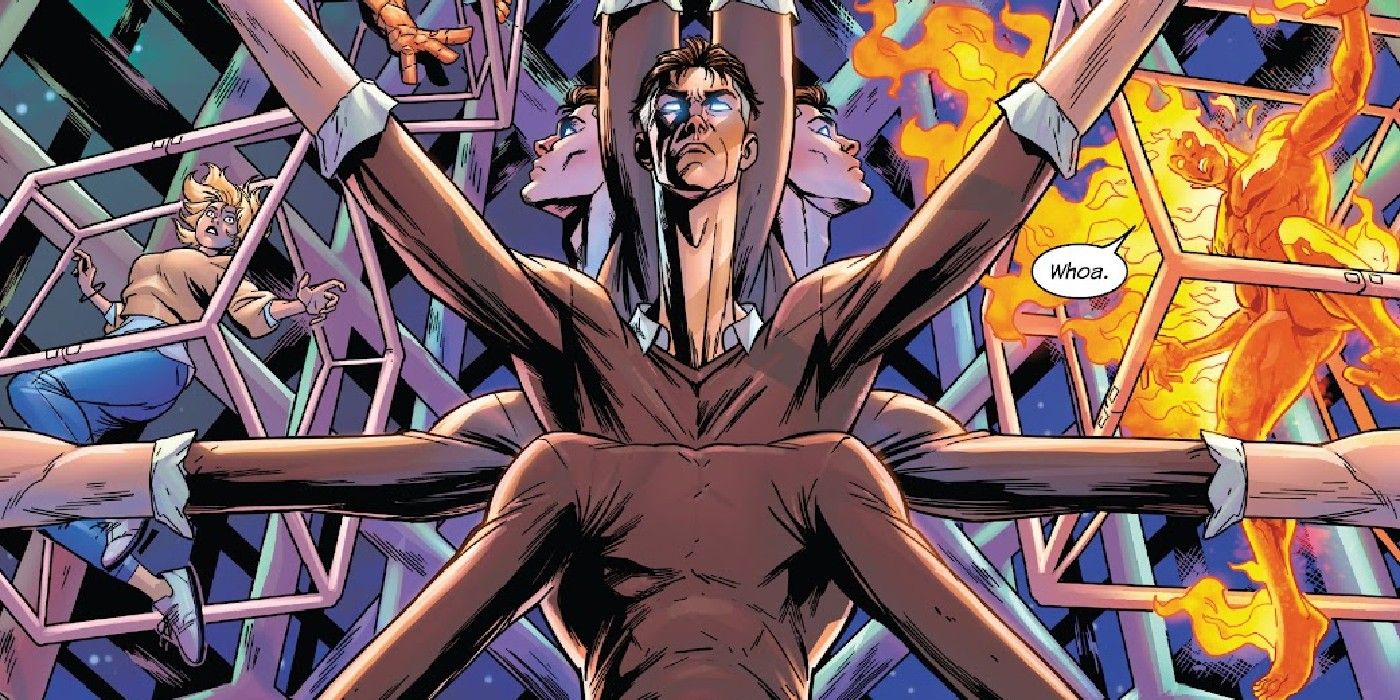 fantastic four's reed richards grows multiple heads and limbs, pushing his powers to the limit