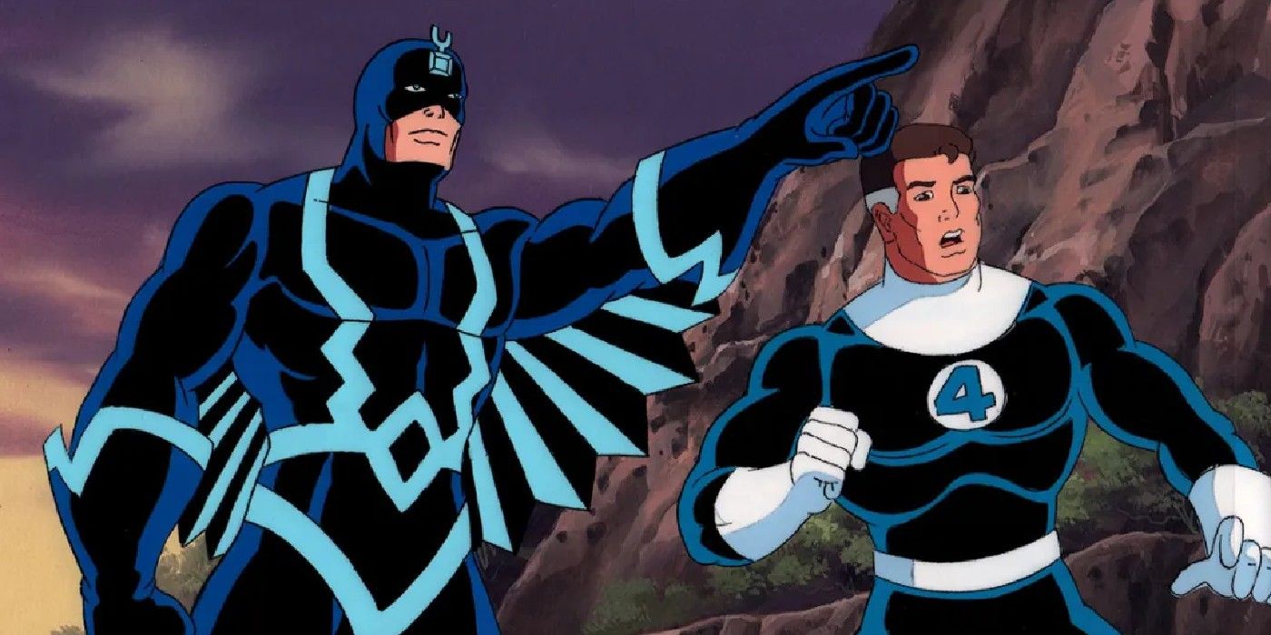 fantastic four the animated series, black bolt pointing with mister fantastic