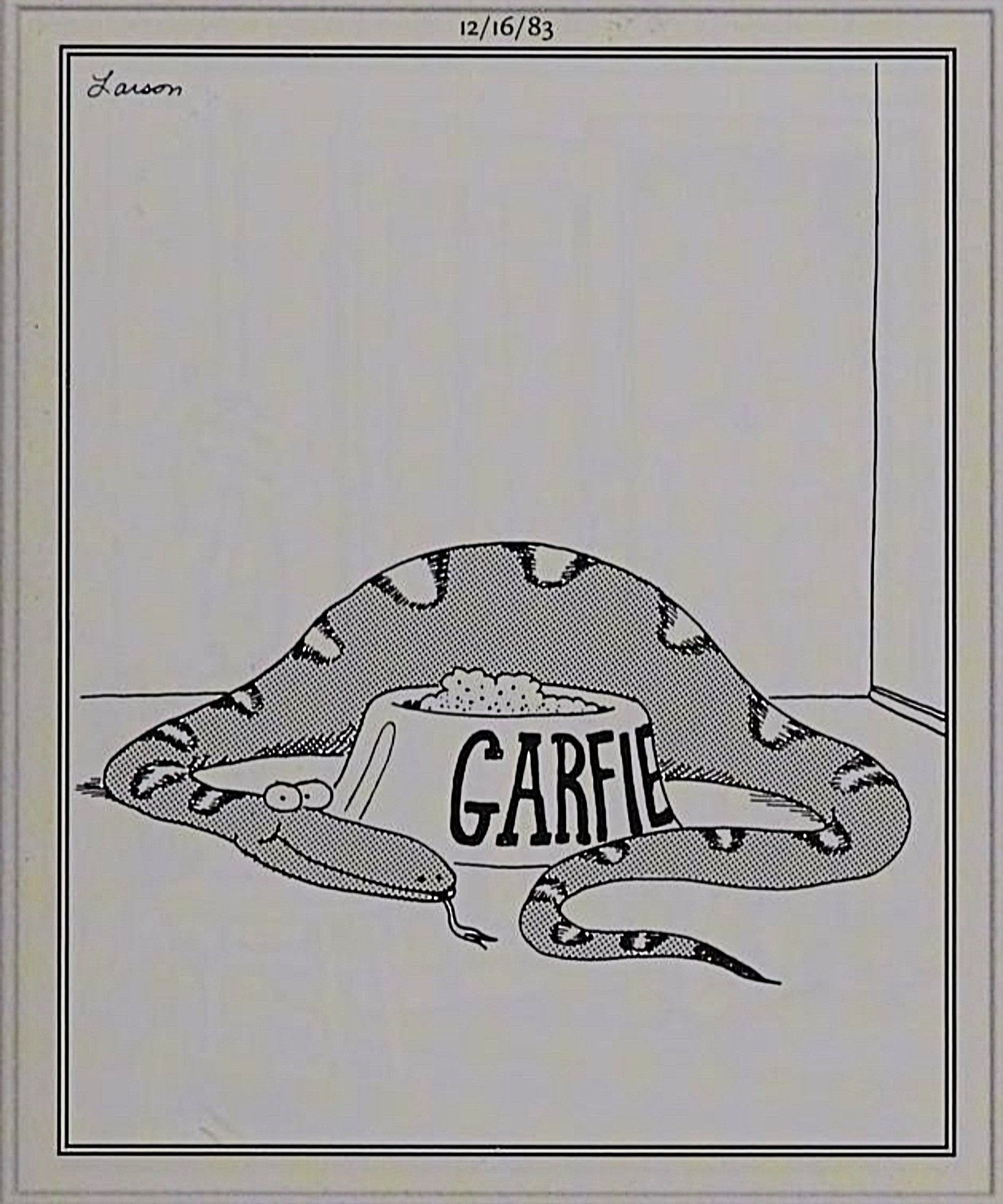 Far Side, a snake ate Garfield