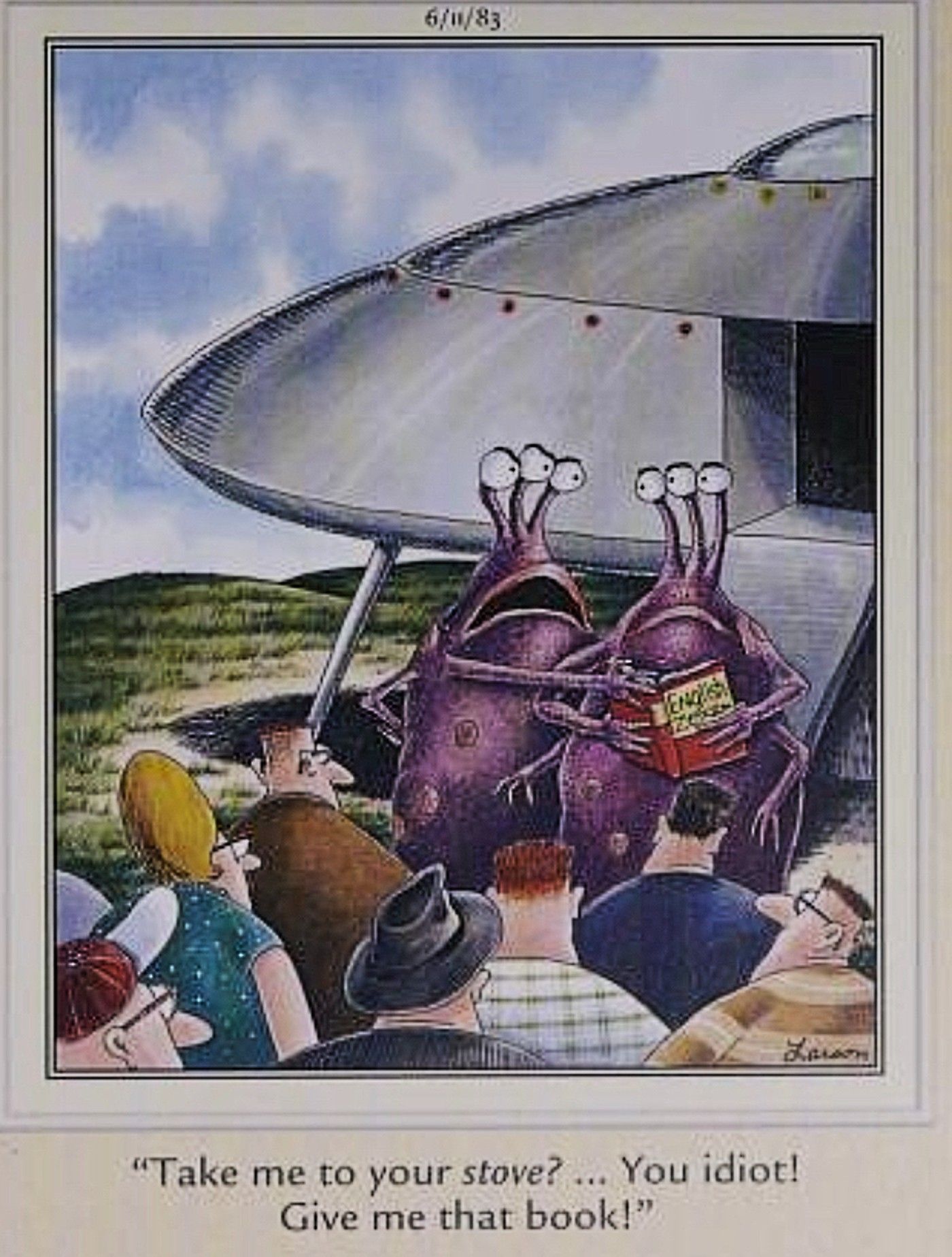 Far Side, aliens struggling to translate their language into english