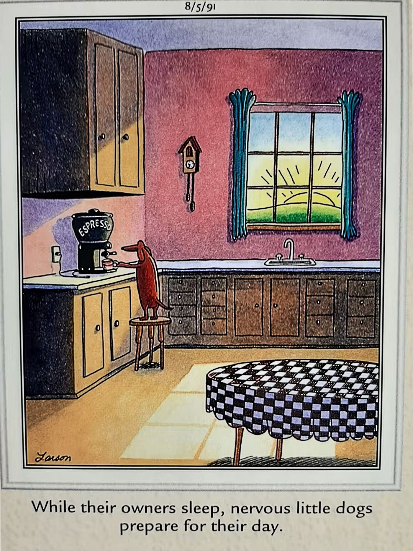 Far Side, cane fa il caffè prima che i padroni si sveglino