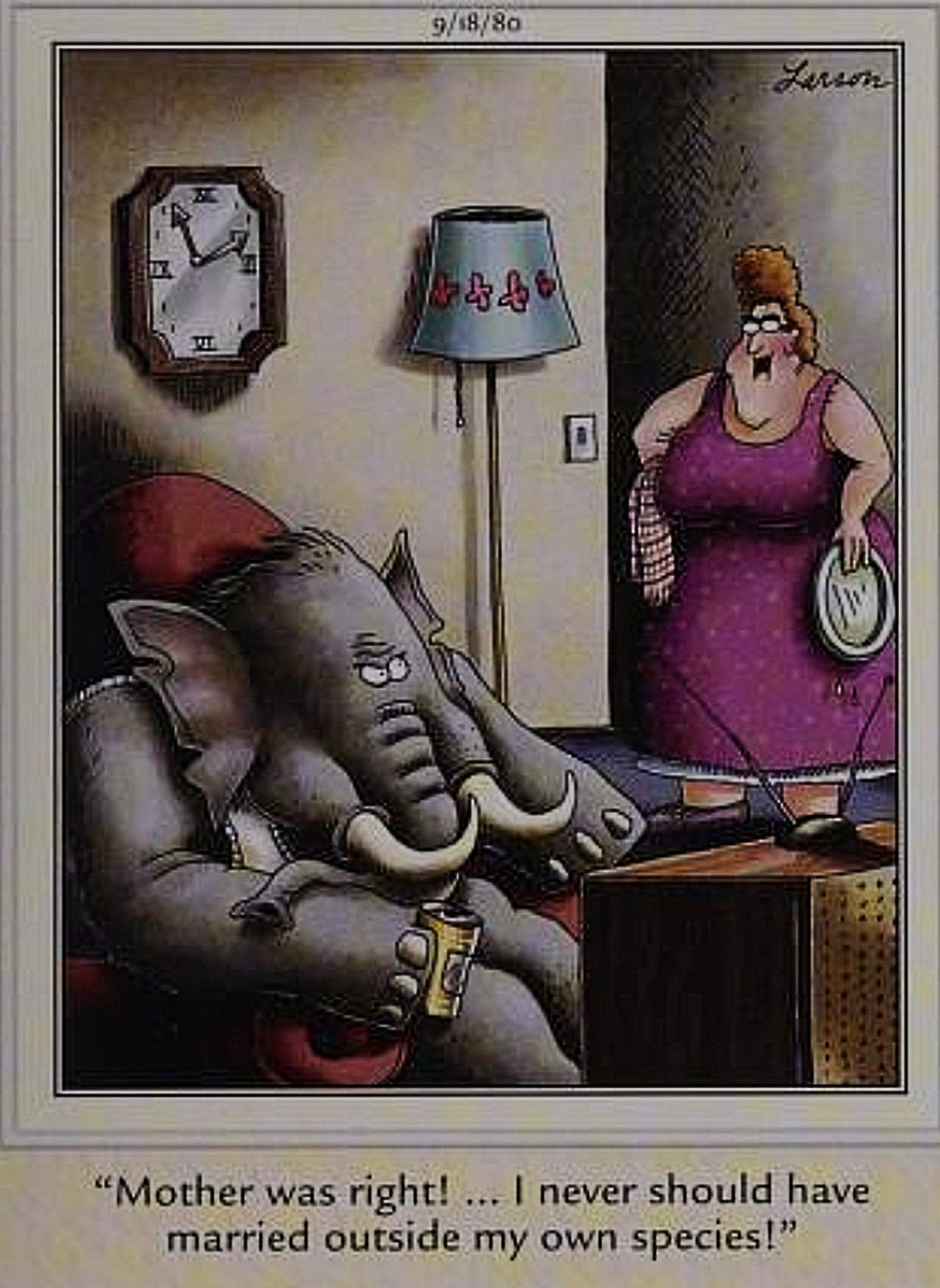 Far Side, interspecies marriage drama between a human woman and her elephant husband