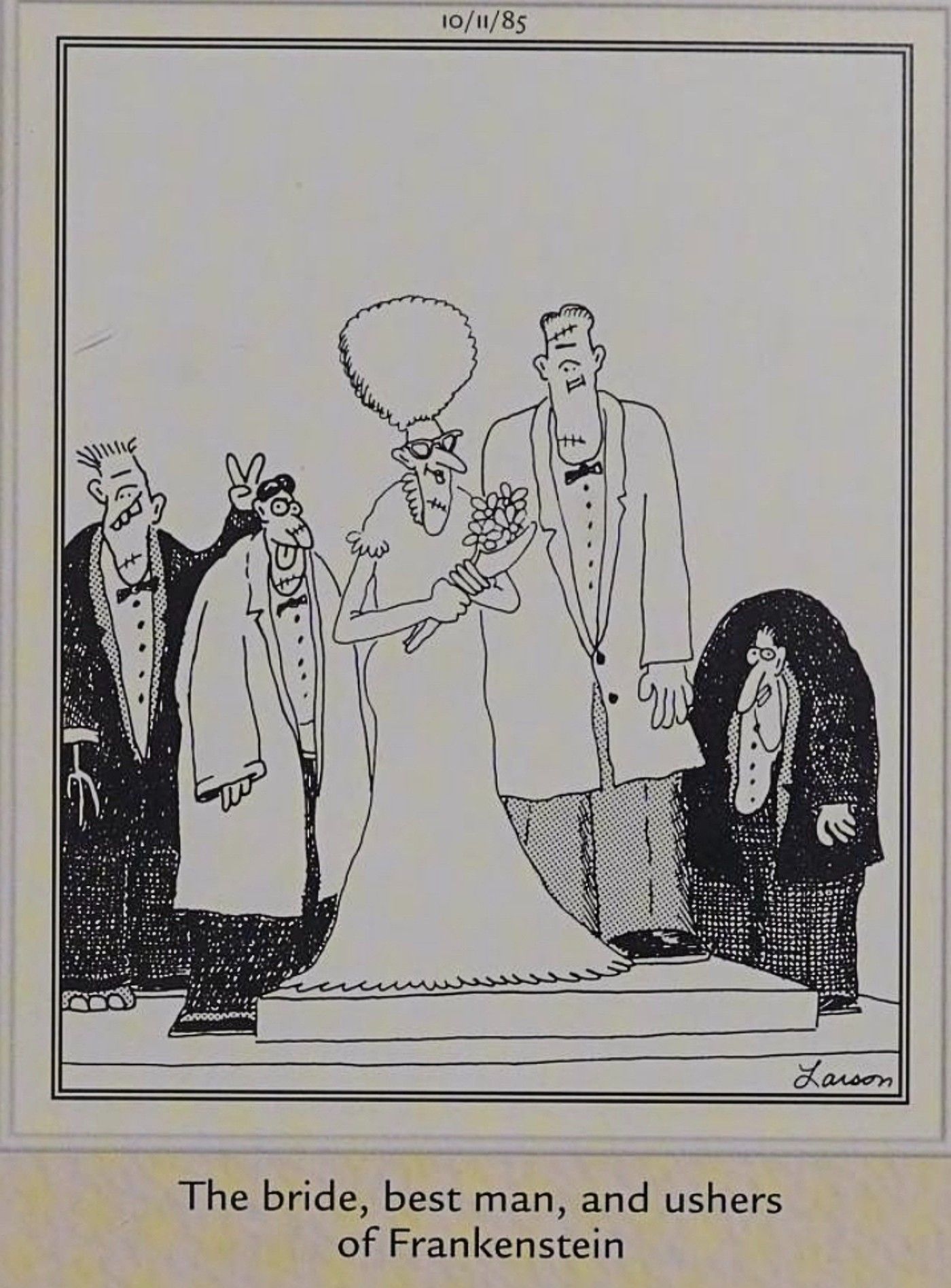 Far Side, a noiva, padrinhos e arautos de Frankenstein