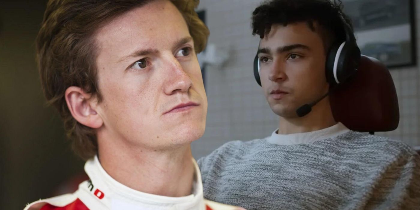 A collage image of GT Academy winner and racer Lucas Ordóñez next to Archie Madekwe as Jann Mardenborough in the Gran Turismo movie - image created by Thomas Russell