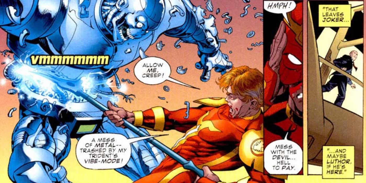 Flash's Red Devil stabs Metallo with his trident and disables him