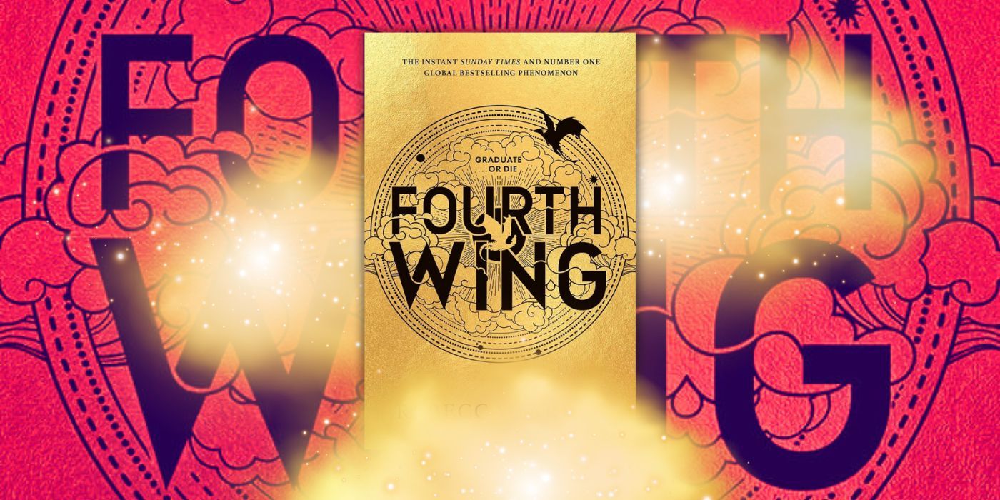 Fourth Wing by Rebecca Yarros against a pink, enlarged version of the cover