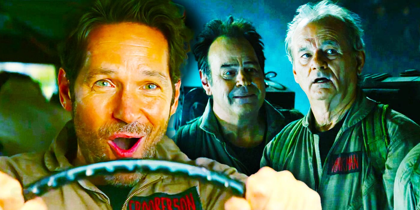 Paul Rudd in Ghostbusters: Frozen Empire with Dan Aykroyd and Bill Murray in Afterlife