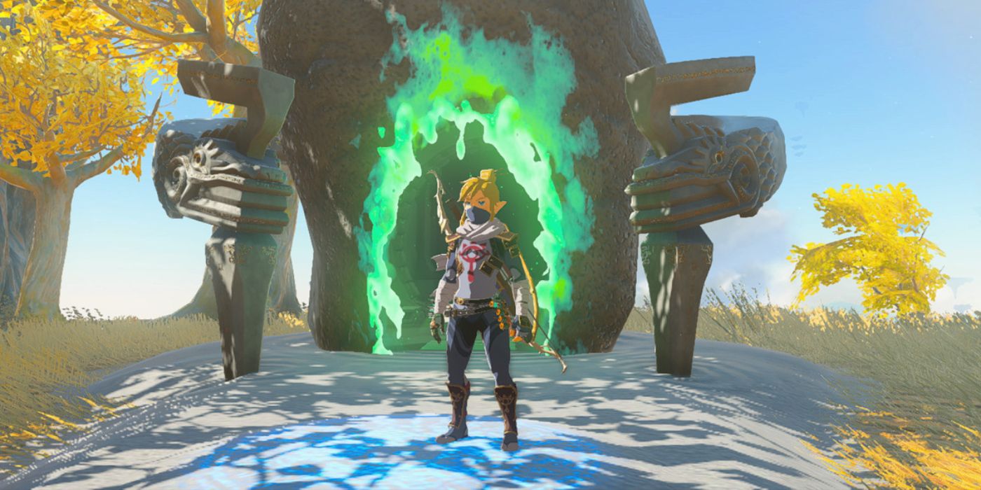 Link standing in front of a green portal in Legend of Zelda: Tears of the Kingdom
