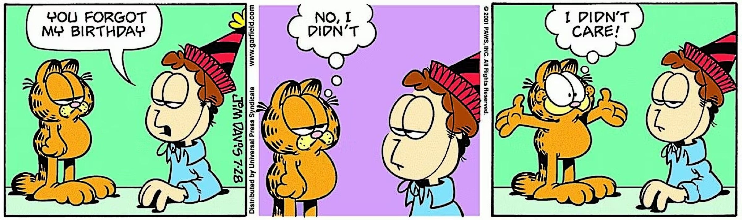 Garfield didn't forget Jon's birthday, he didn't care