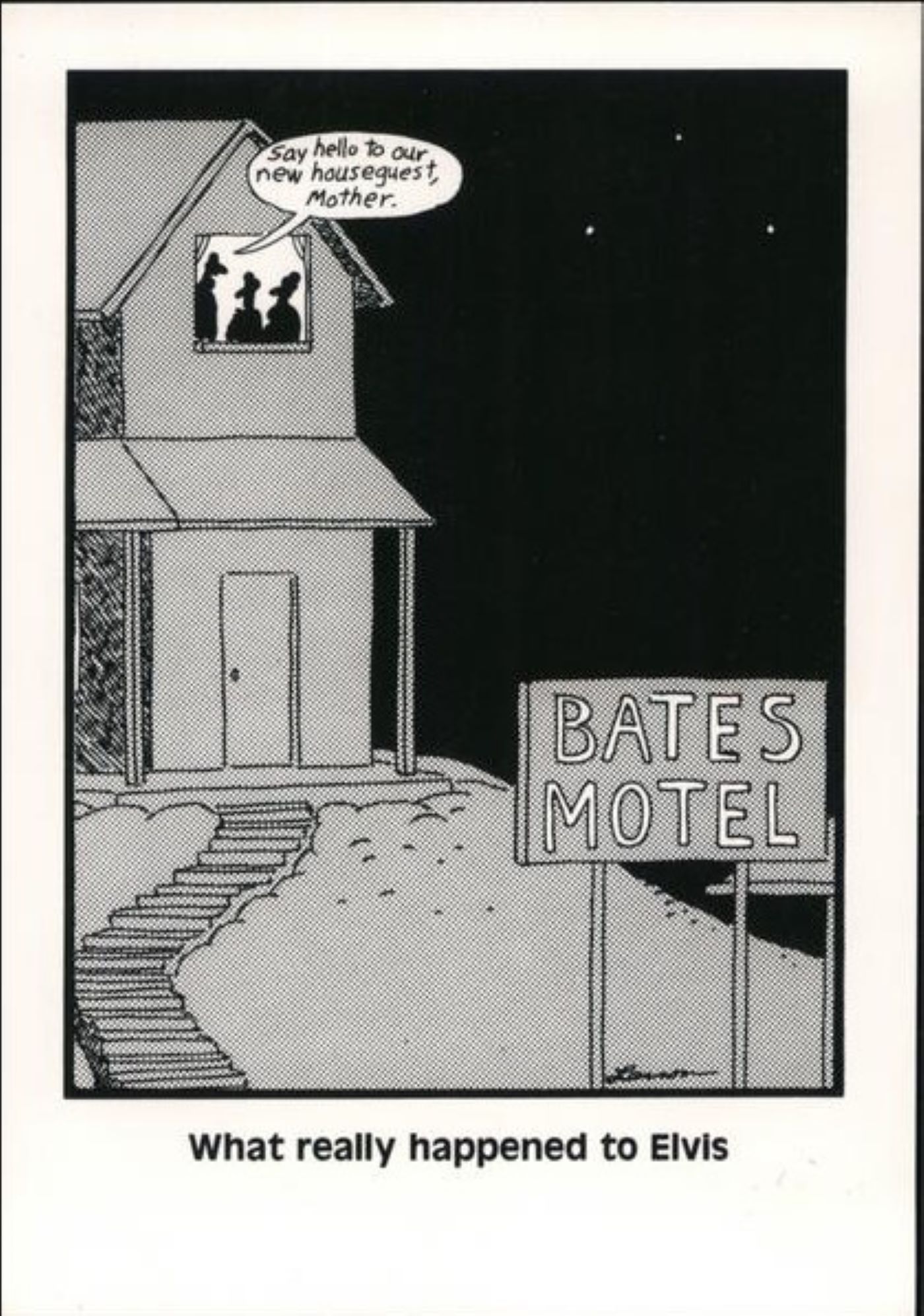 Gary Larson Comic featuring Elvis and Bates Motel