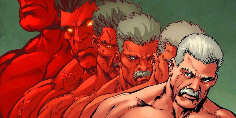 Red Hulk de-morphing back into his human form, General Thaddeus Ross.