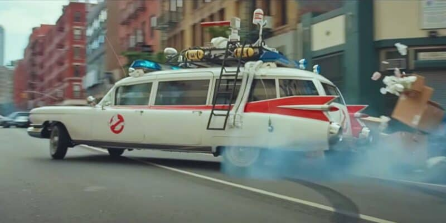 The Ecto-1 drifting in Ghostbusters: Frozen Empire