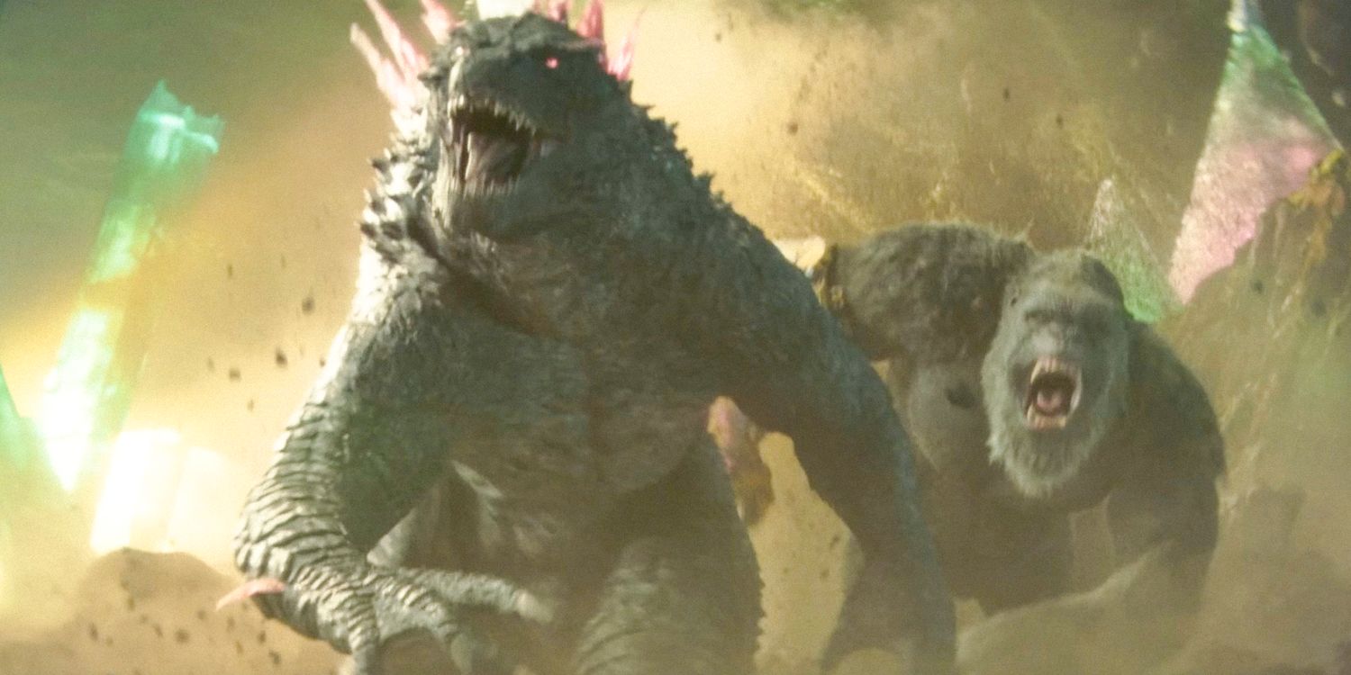 godzilla and kong rushing into battle from Godzilla x Kong: The New Empire