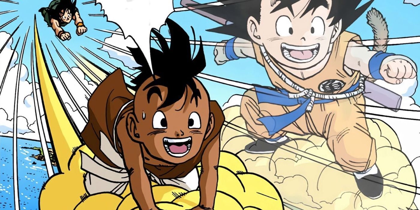 Goku flying with Uub in Dragon Ball Z.