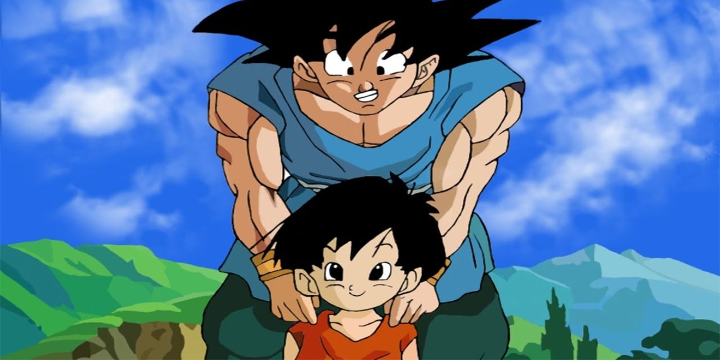 Goku em pé com Pan em Dragon Ball Z.