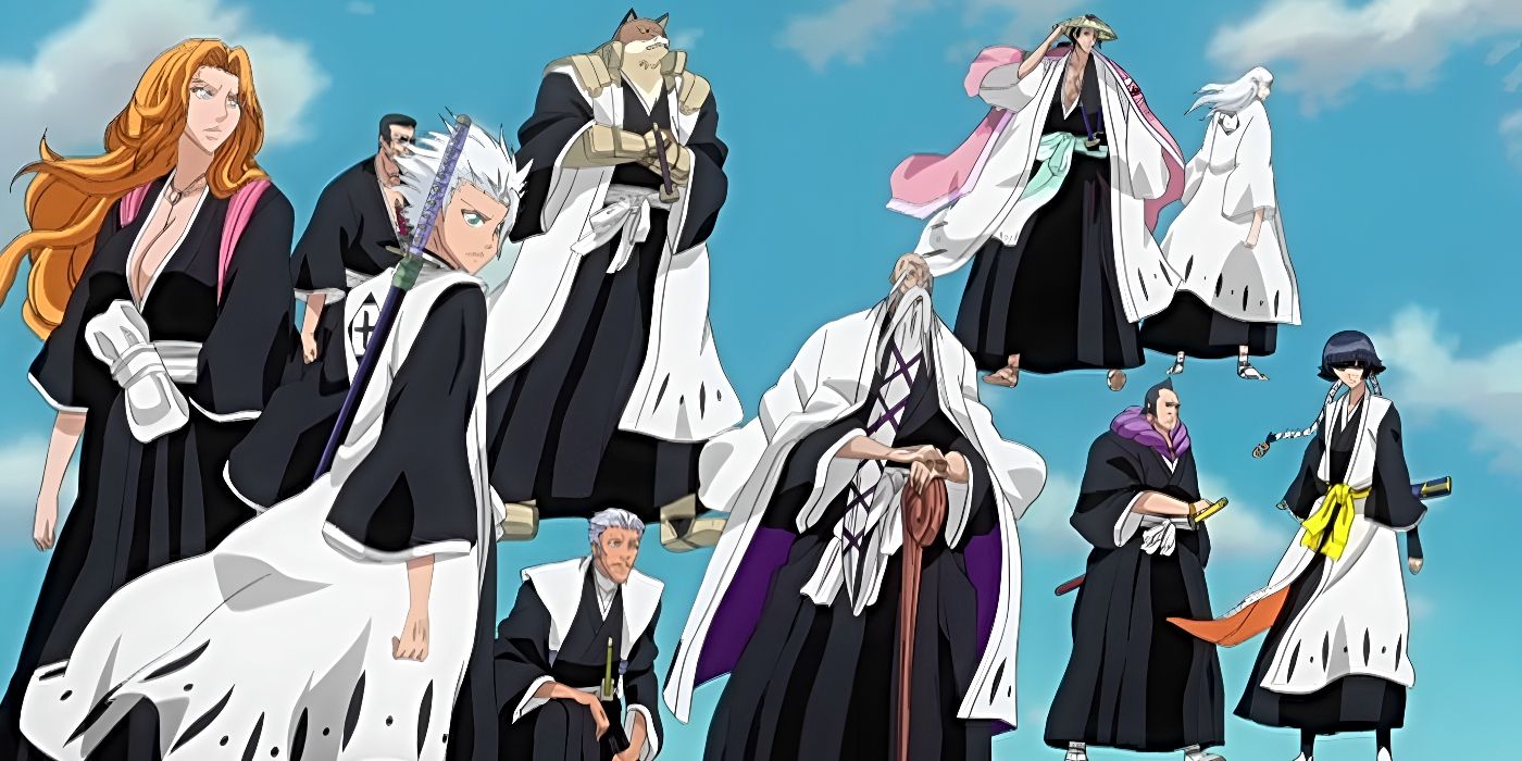The Gotei 13 captains and some lieutenants gather in the Fake Karakura Town to stop Aizen in Bleach.