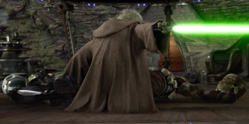 Yoda decapitates Commander Gree during Order 66 in Star Wars: Episode III - Revenge of the Sith