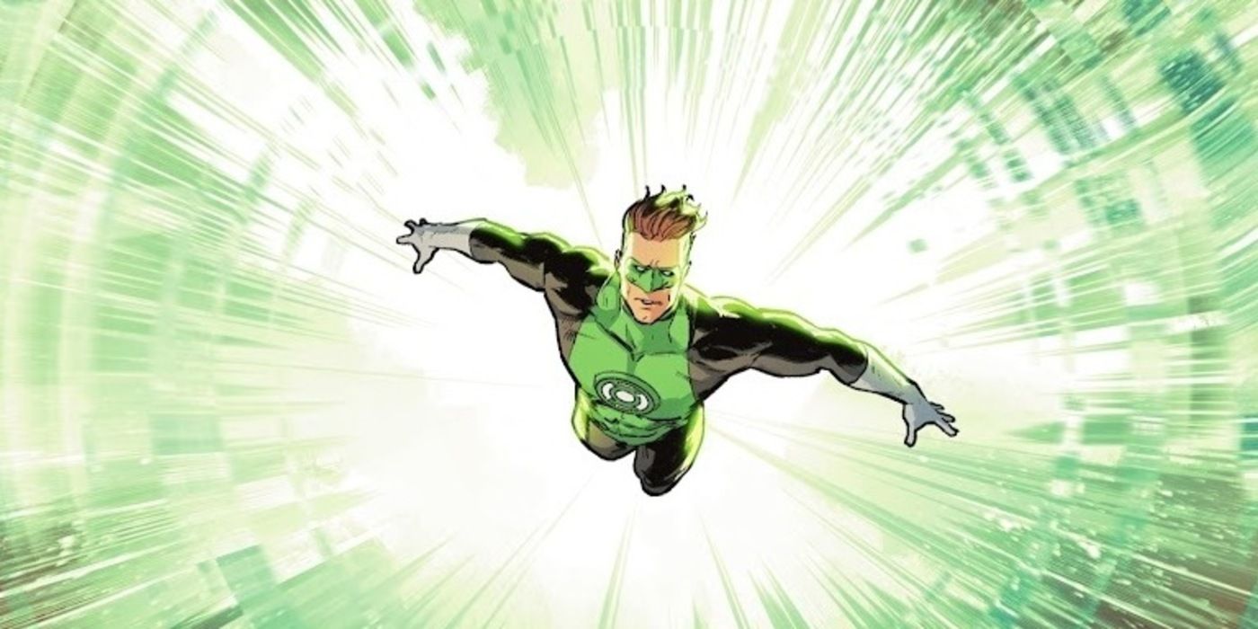 Hal Jordan em Lanterna Verde #9 voando com seu novo anel de poder