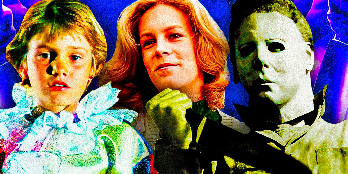 Halloween young Michael Myers with Laurie Strode and adult Michael with his mask