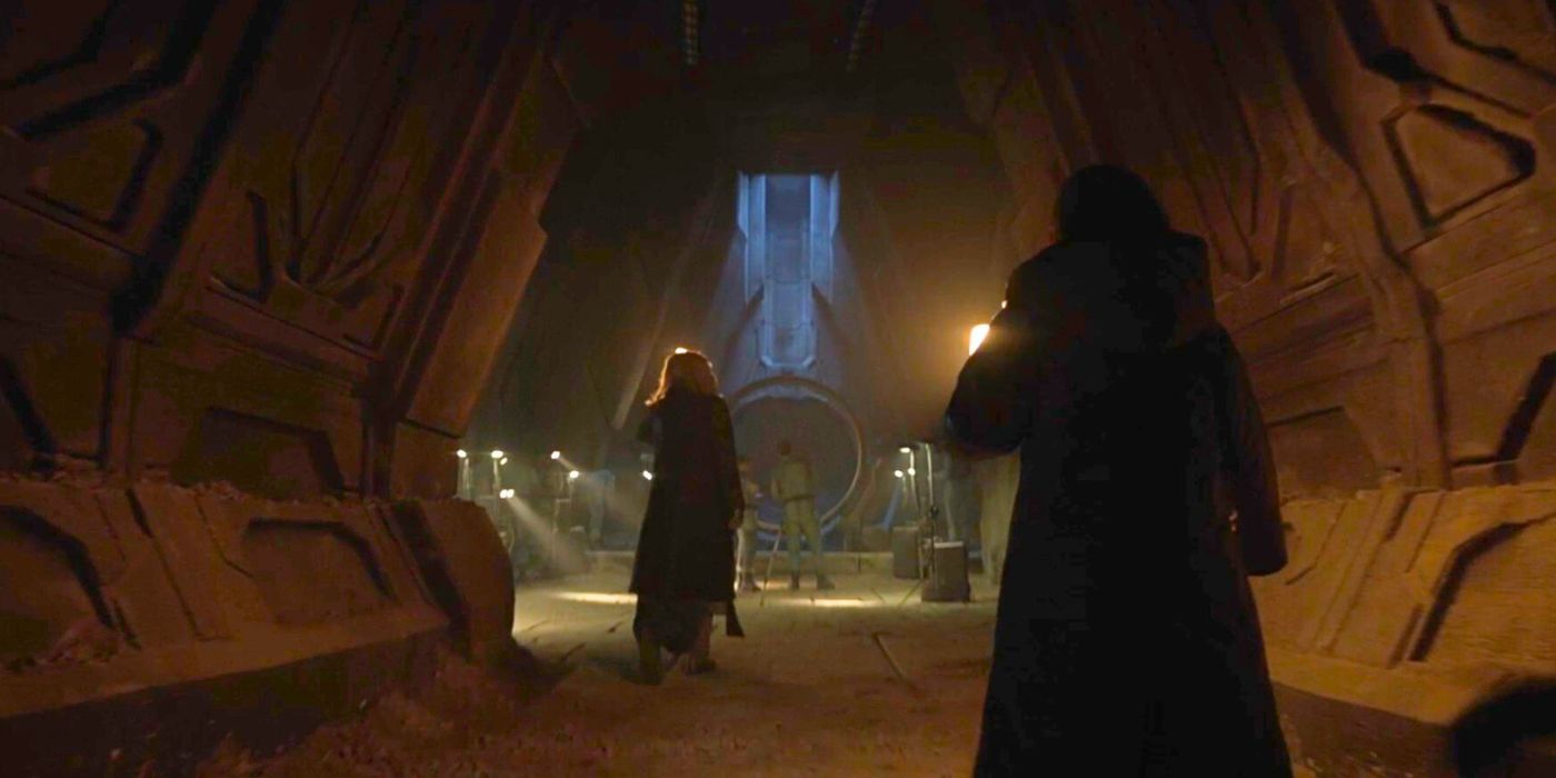 Dr. Halsey (Natascha McElhone) and Kwan Ha (Yerin Ha) walk through a tunnel beneath Onyx in Halo