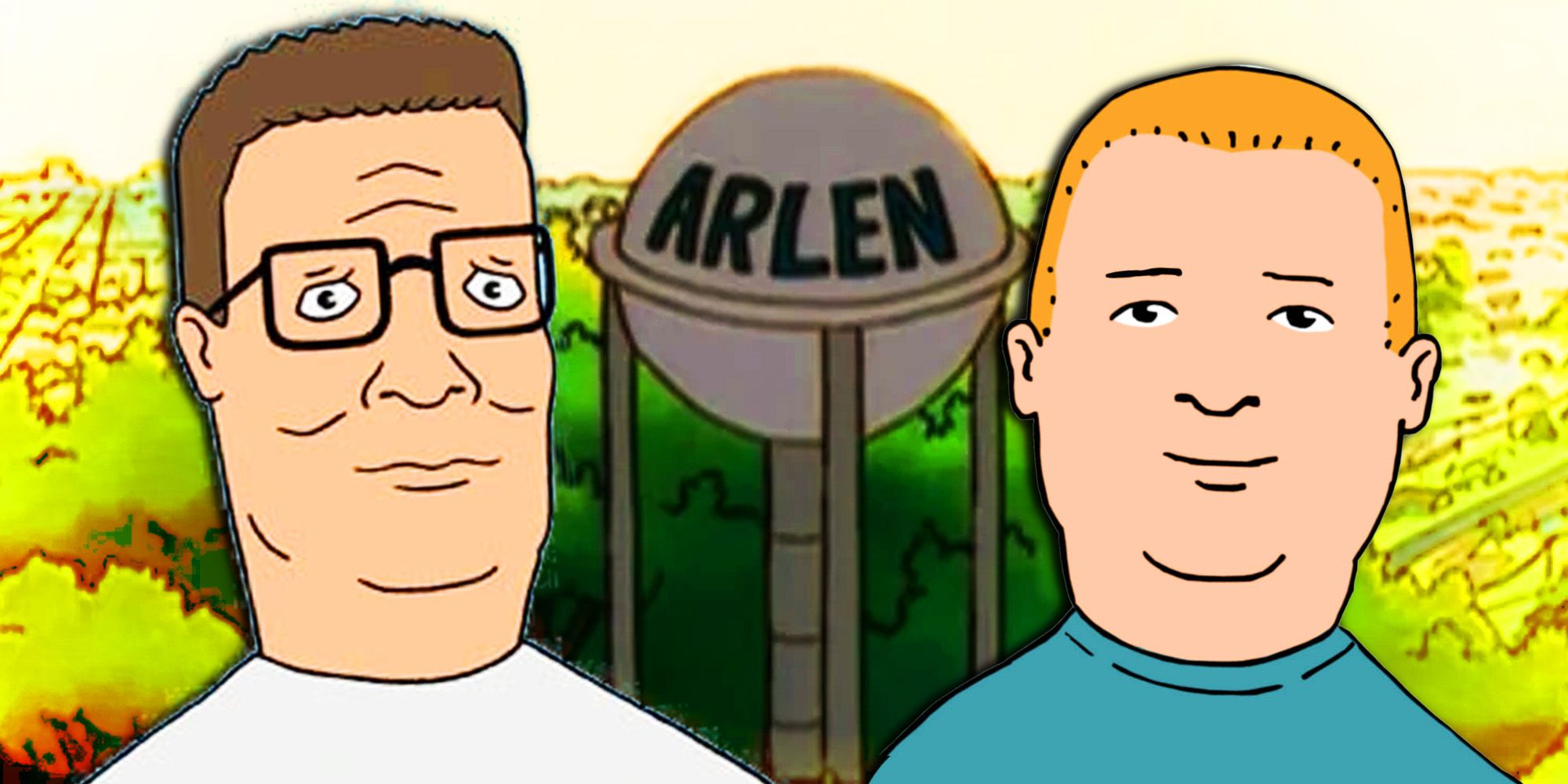 Hank and Bobby Hill and the Arlen Texas tower in King of the Hill