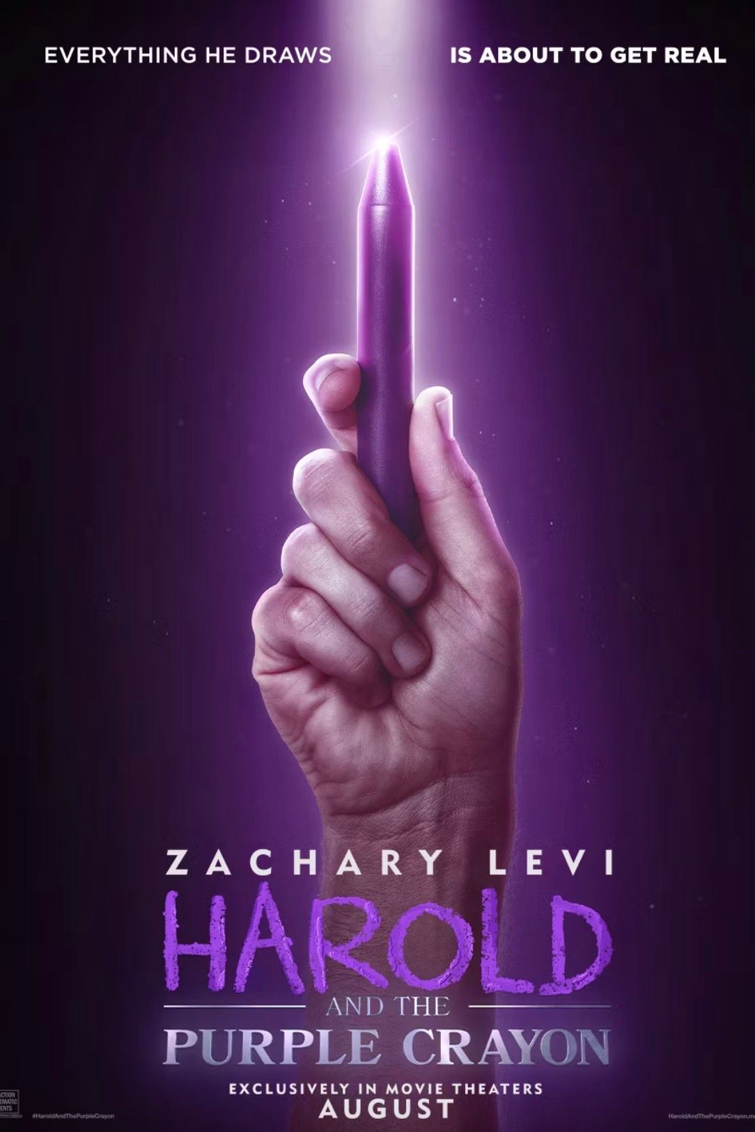 Harold and the Purple Crayon film, which features a hand holding a glowing crayon