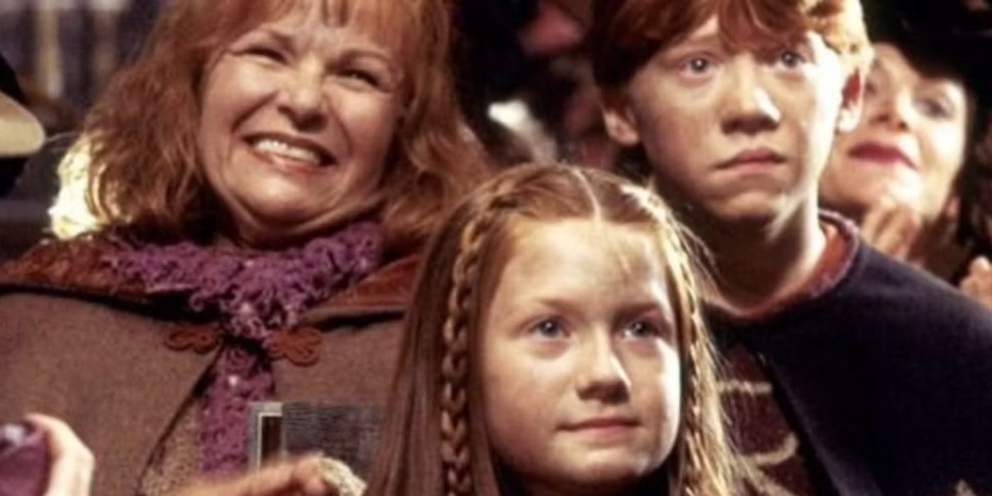 Mrs. Weasley, Ginny, and Ron with soot on them in Chamber of Secrets