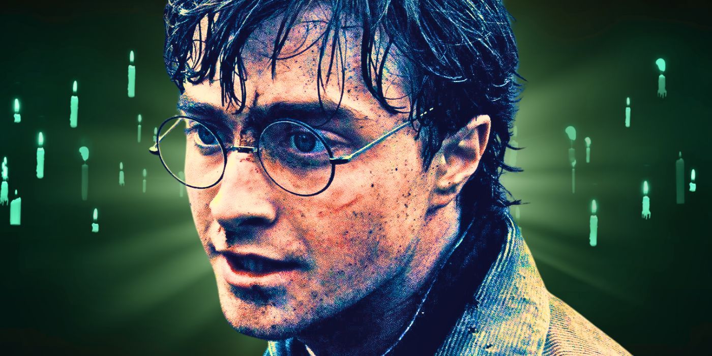 Daniel Radcliffe as Harry Potter with dirt and blood on his face in Deathly Hallows