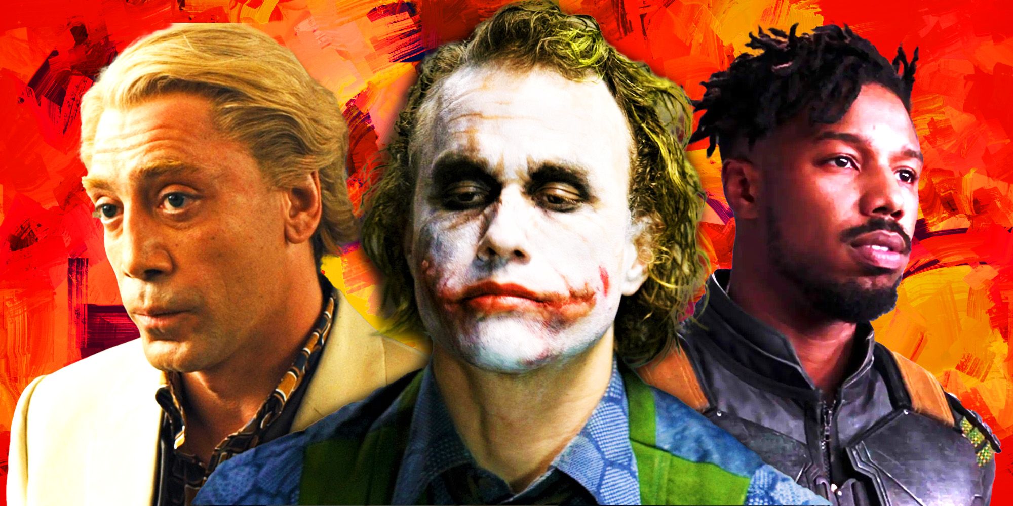 Heath Ledger's joker, Killmonger, and Silva from Skyfall