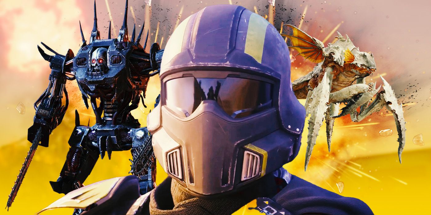 Helldiver from Helldivers 2 with Automaton and a Bug