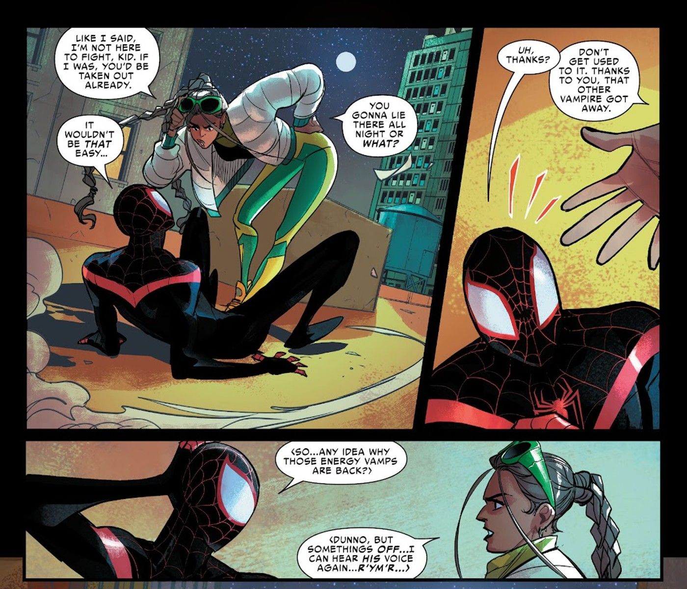 Hightail tells Miles Morales Spider-Man that Rymr the vampire is back