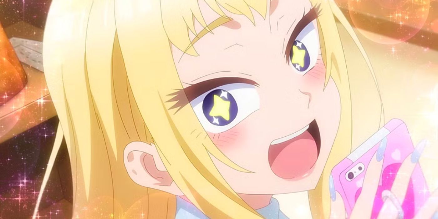 Hokkaido Gals Are Super Adorable! screengrab from episode 9 of the female main character smiling with stars in her eyes