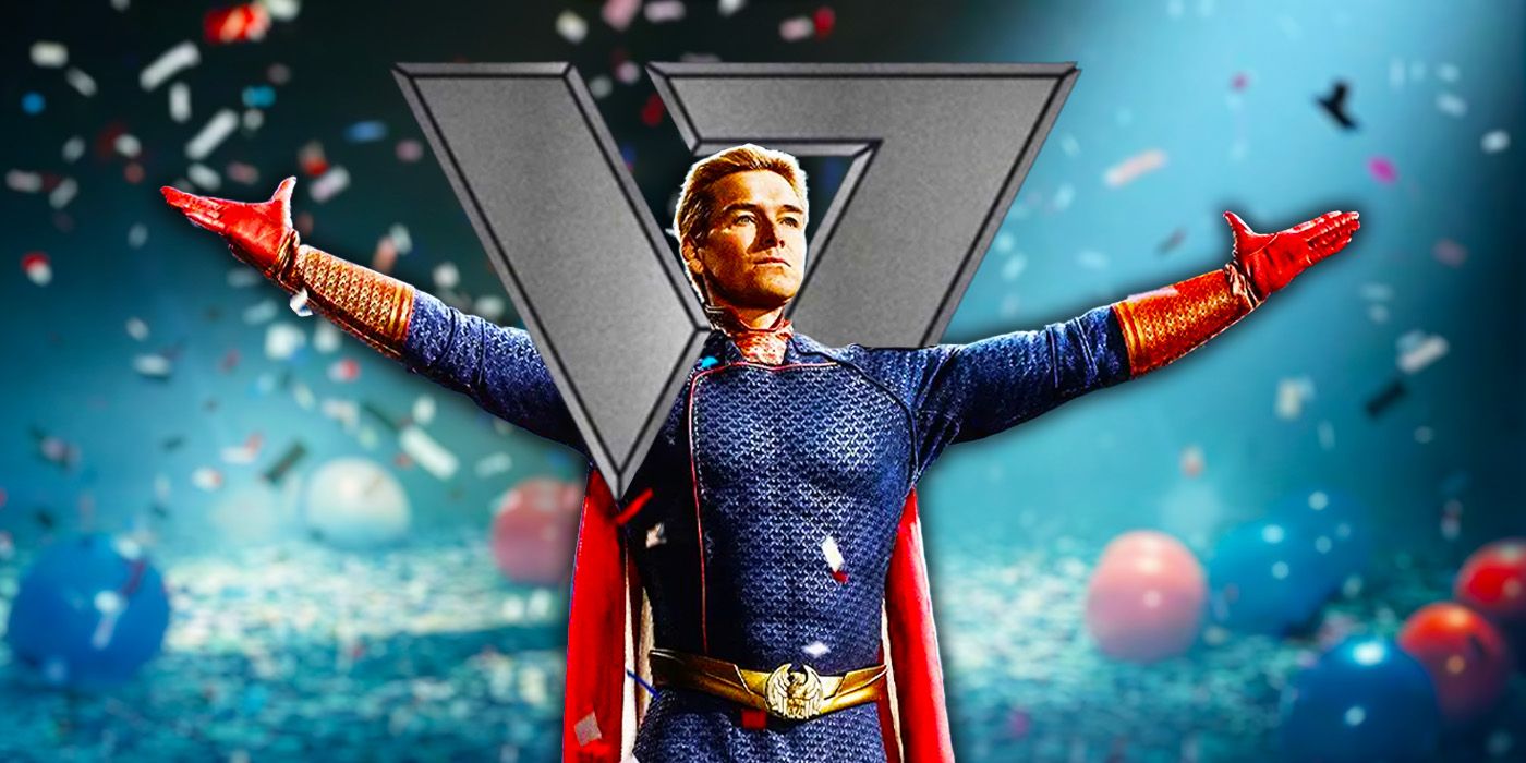 Custom image of Anthony Starr as Homelander in The Boys with the Vought International logo.