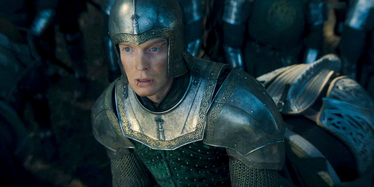 A knight with a shocked expression and a bleeding lip in House of the Dragon - season 2