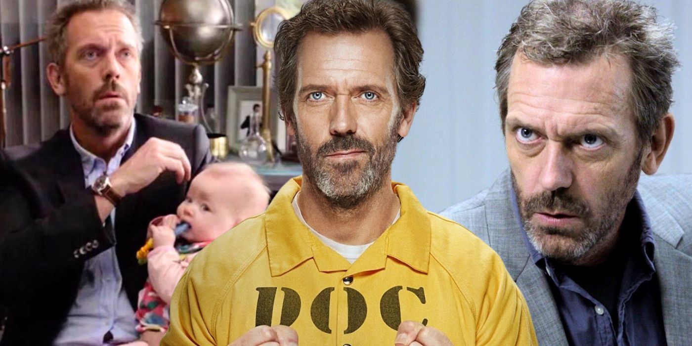 A collage image of three shots of Hugh Laurie as Doctor Gregory House from House season 8.