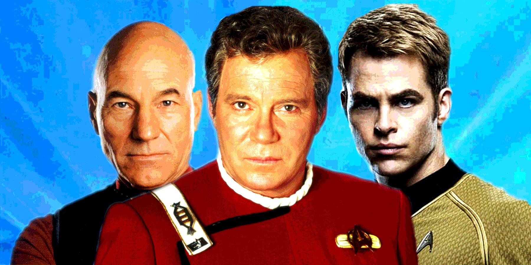 William Shatner, Patrick Stewart and Chris Pine in Star Trek