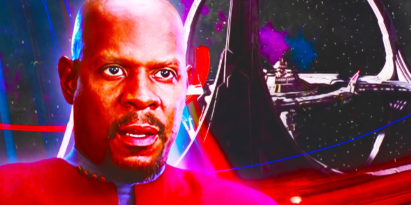 Captain Benjamin Sisko (Avery Brooks) from Star Trek: Deep Space Nine with the DS9 space station in the background.