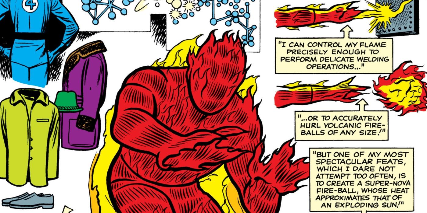 Fantastic Four's Human Torch explaining how he can throw fireballs.